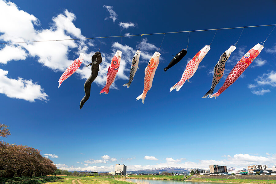 5月の風景《岩手県》こどもたちの成長を願い初夏の青空を悠々と泳ぐ北上展勝地の鯉のぼりページへの画像リンク