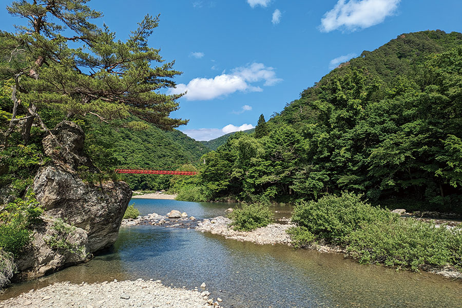 6月の風景《秋田県》神の岩橋から眺める原生林に囲まれた景勝地新緑映える、抱返り渓谷ページへの画像リンク