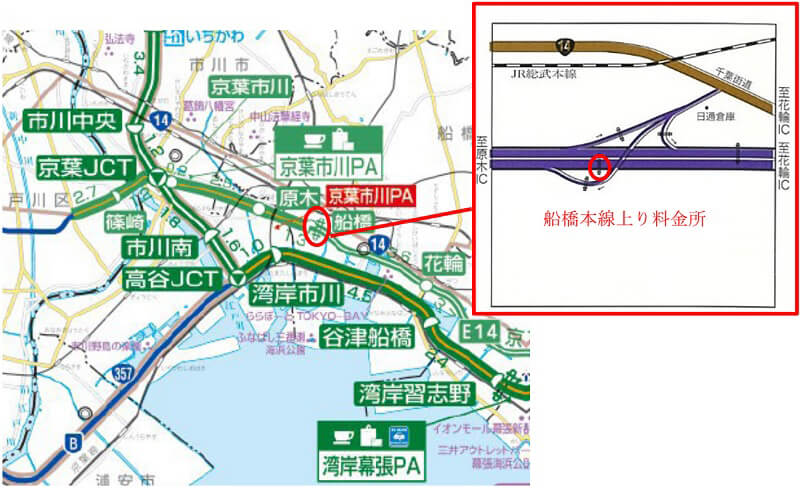 【E14】京葉道路　船橋本線上り料金所　位置図のイメージ画像