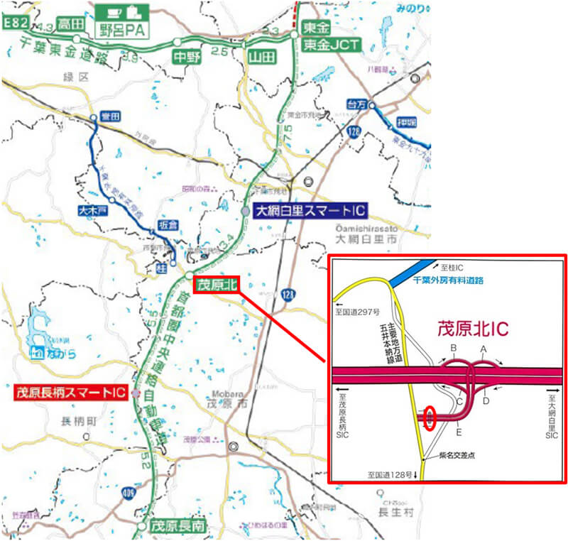 【C4】首都圏中央連絡自動車道　茂原北料金所　位置図のイメージ画像