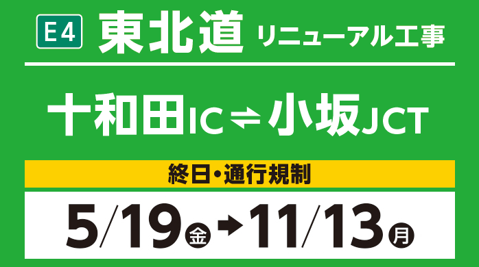十和田IC～小坂JCT　5/19（金）→11/13（月）